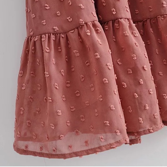 Swiss Mesh Dot Side Tie Jumpsuit Mini Dress Mauve - Picture 11 of 16